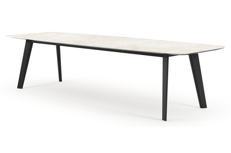 Lacirma tuintafel bootvorm in zwart aluminium en volkeramiek Rapolano L 315 x B 115 cm