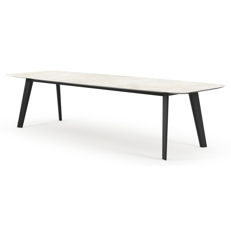 Lacirma tuintafel bootvorm in zwart aluminium en volkeramiek Rapolano L 315 x B 115 cm