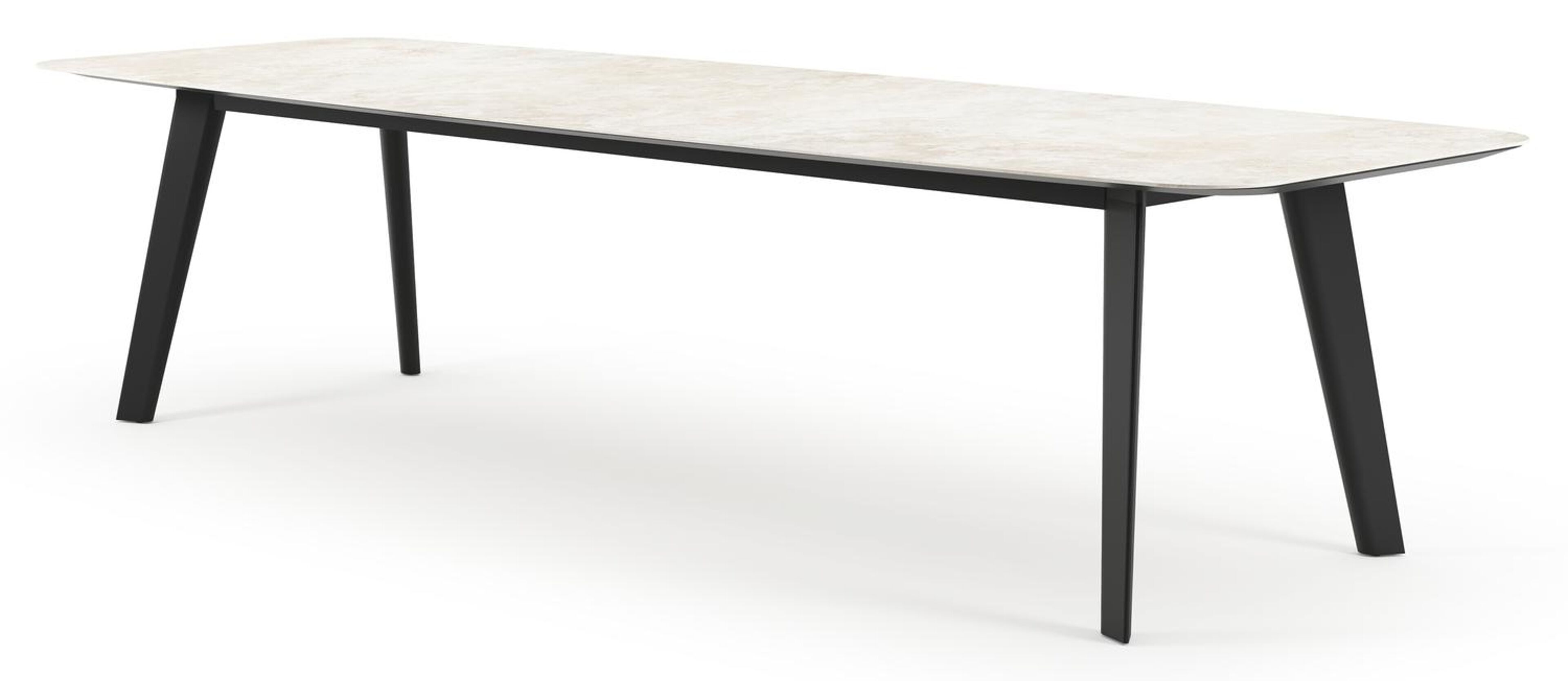 Lacirma tuintafel bootvorm in zwart aluminium en volkeramiek Rapolano L 315 x B 115 cm