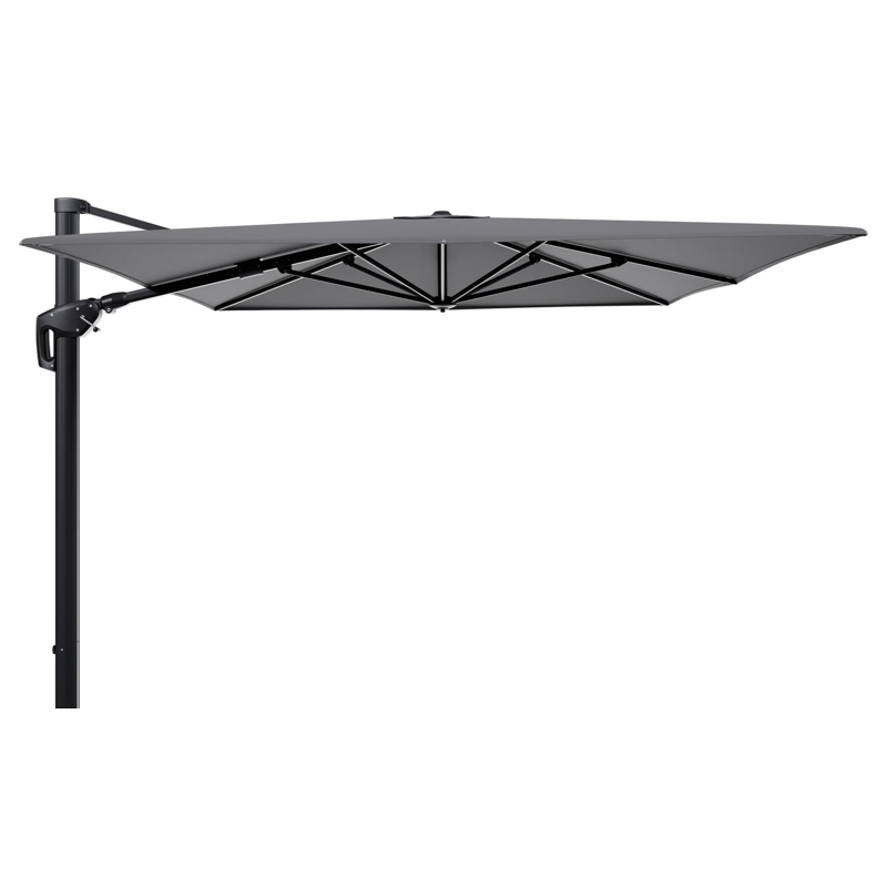 Minore zweefparasol tiltfunctie in zwart aluminium en parasoldoek in All Weather Sunbrella® Luxe Natte Charcoal Chine - L1 400 x L2 300 cm (zonder voet)