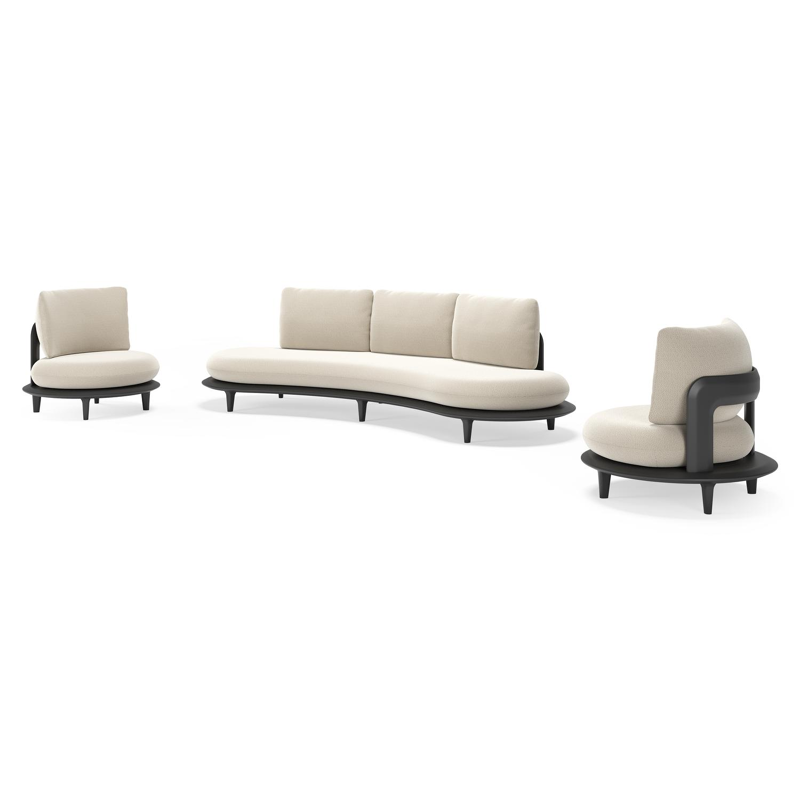 Bomero loungeset in zwart aluminium met lopi marble all weather sunbrella® luxe kussen