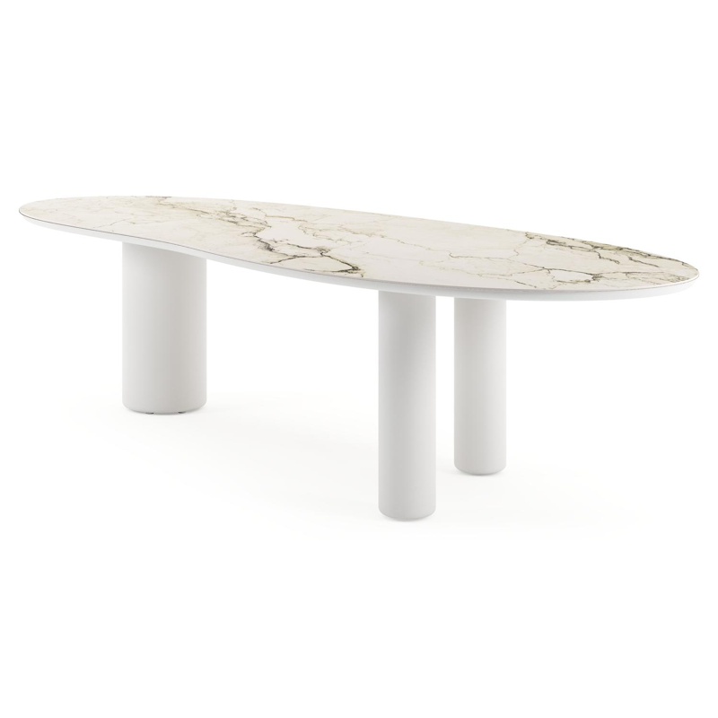 Table de jardin Amico organique en aluminium blanc et céramique pleine Colorado Dunes - Lg. 320 x Lrg. 120 x Haut. 73.5 cm