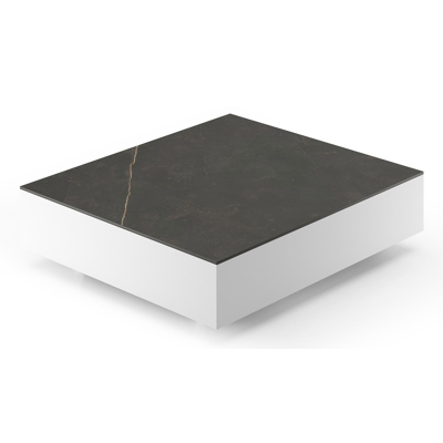 Como loungetafel rechthoekig in wit aluminium en volkeramiek Calatorao - L 70 x B 80 x H 20 cm