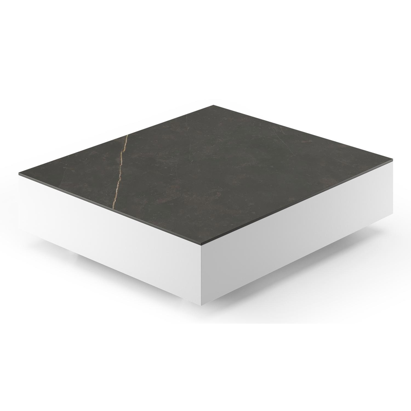 Como loungetafel rechthoekig in wit aluminium en volkeramiek Calatorao - L 70 x B 80 x H 20 cm