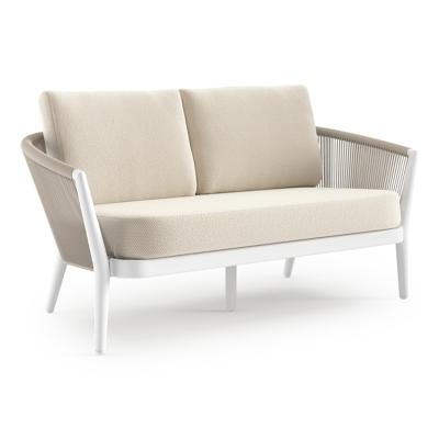 Orso loungebank in wit aluminium en beige verticaal geweven ronde rope met Althea Off White all weather cosytica kussen