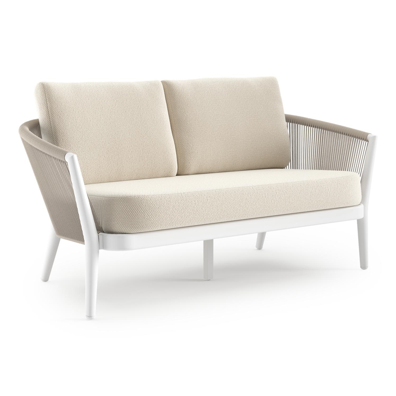 Orso loungebank in wit aluminium en beige verticaal geweven ronde rope met Althea Off White all weather cosytica kussen