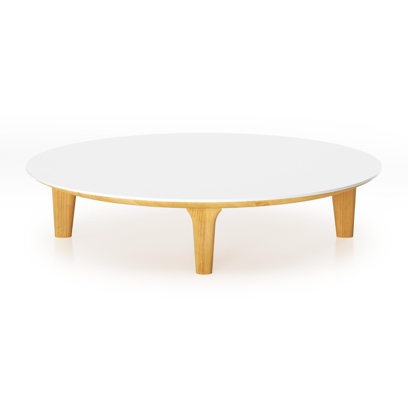 Table de basse Bomero en teck et céramqiue Arctic White - Diam. 85 x Haut. 55 cm