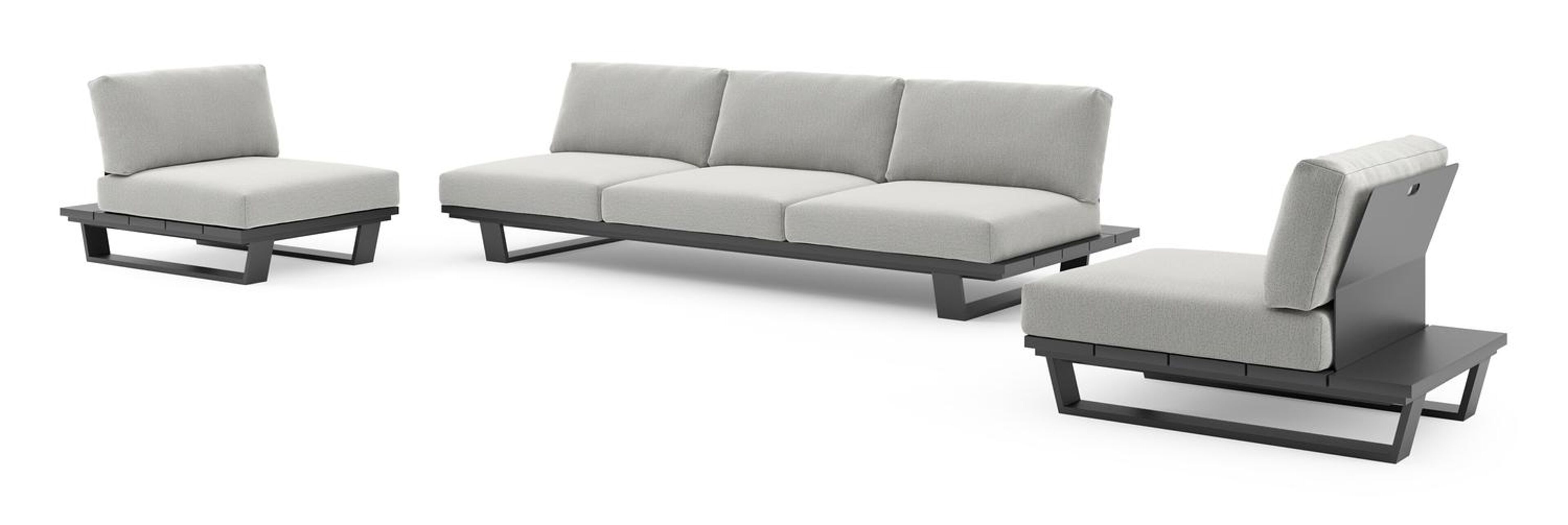 Pagino loungeset in zwart aluminium met savane nimbus all weather sunbrella® luxe kussen