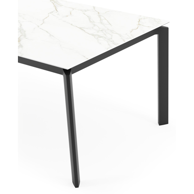 Cirello tuintafel rechthoekig in zwart aluminium en volkeramiek Calacatta - L 200 x B 100 x H 75 cm