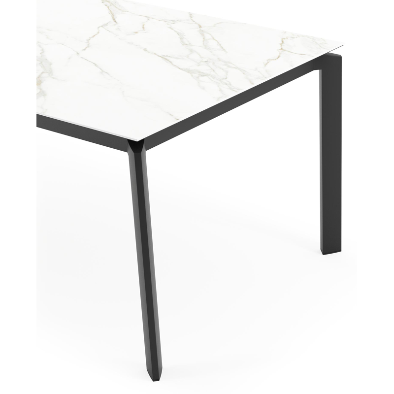 Cirello tuintafel rechthoekig in zwart aluminium en volkeramiek Calacatta - L 200 x B 100 x H 75 cm