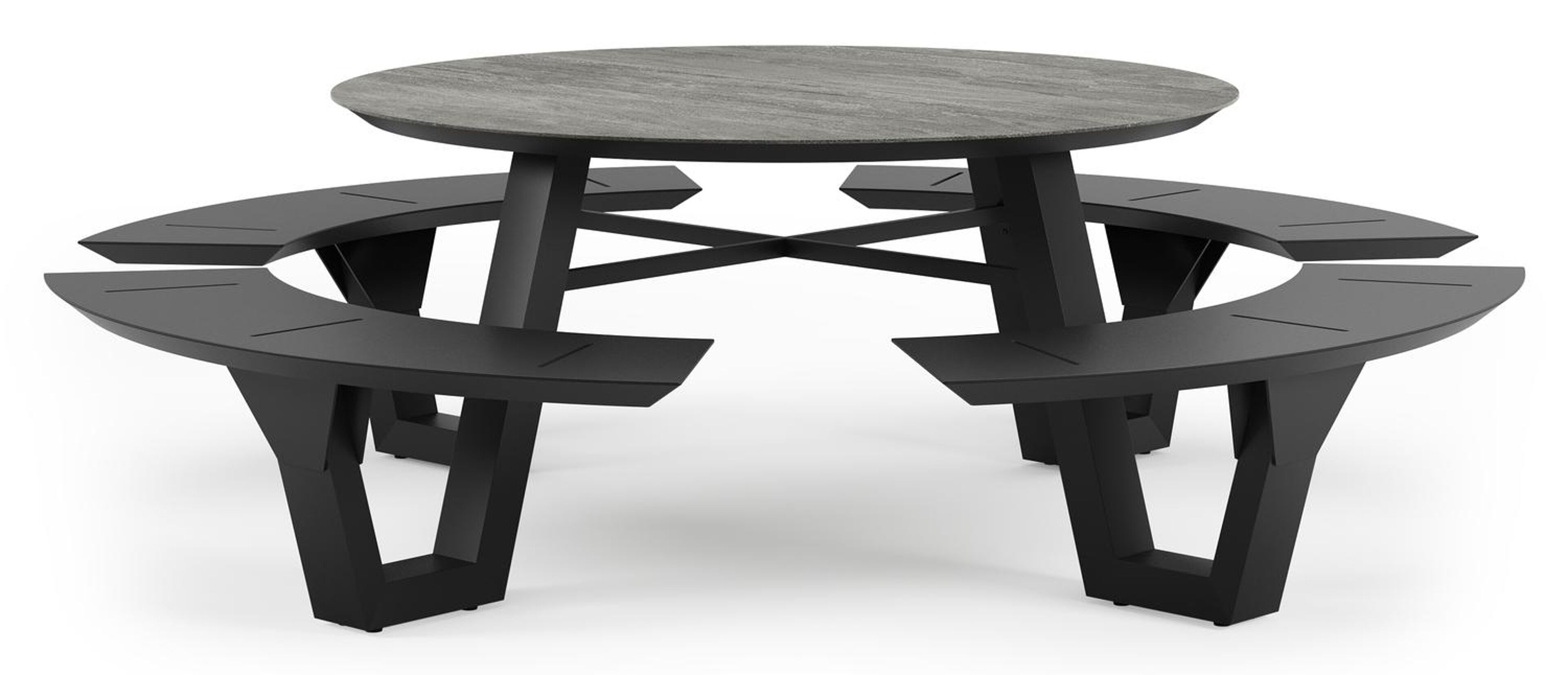 Rondino picknicktafel in zwart aluminium en volkeramiek aspen grey tafelblad - Dia. 236 x - Dia. 236 x H 72 cm