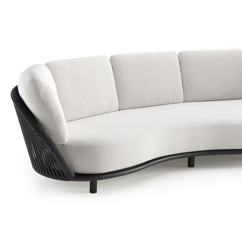 Lupino loungebank in zwart aluminium en zwart verticaal geweven luxe vlakke brede rope met soul optik all weather solica kussen