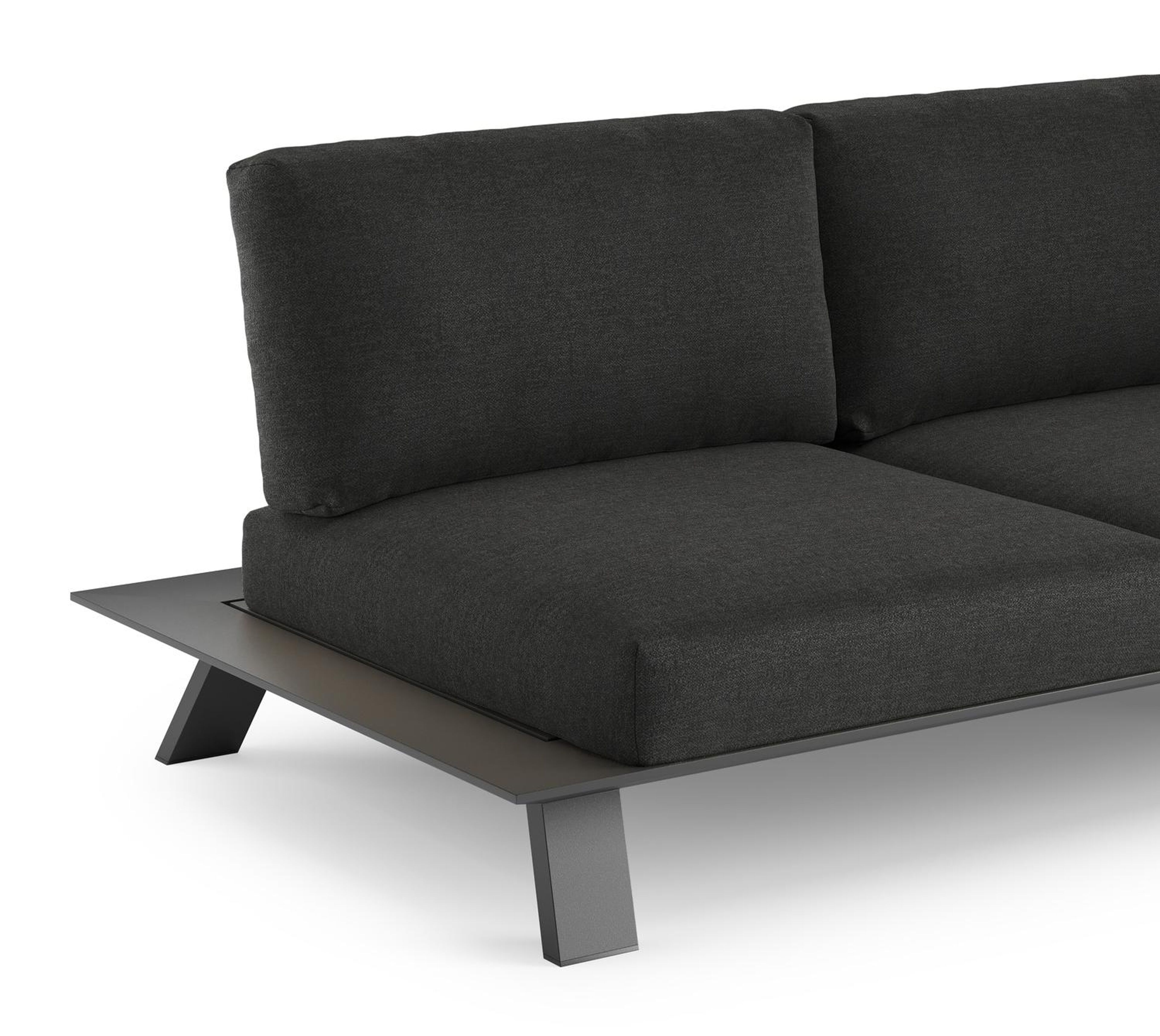 Canapé de jardin Cesano en aluminium noir et coussin en all weather Sunbrella® luxe chartres sooty