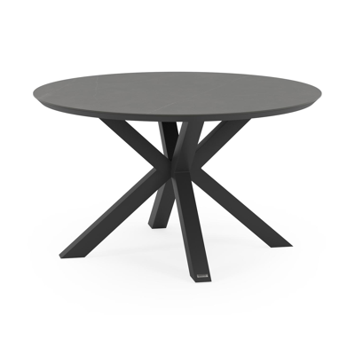 Nano tuintafel in zwart aluminium en volkeramiek calatorao - Dia. 130 x H 71 cm