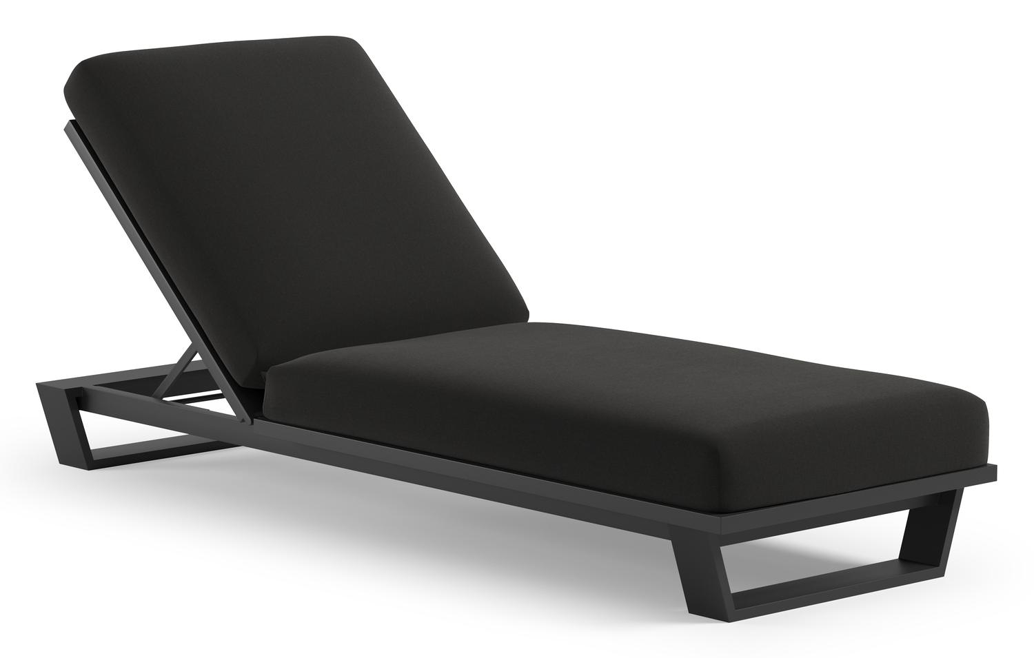 Chaise longue réglable Pagino en aluminium noir et coussin en all weather Sunbrella® luxe natte sooty