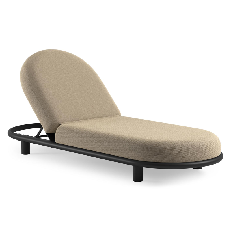 Chaise longue réglable Lomano en aluminium noir avec althea camel all weather cosytica coussin