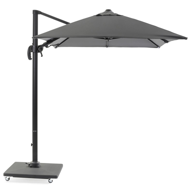 Avola zweefparasol met tiltfunctie in zwart aluminium met grijs polyester parasoldoek - L1: 300 x L2: 300 cm (met voet)