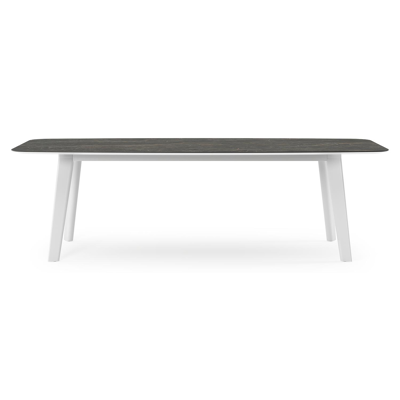 Table de jardin Lacrima forme de bateau en aluminium blanc et céramique pleine Black Obsession - Lg. 255 x Lrg. 115 x Haut. 73 cm