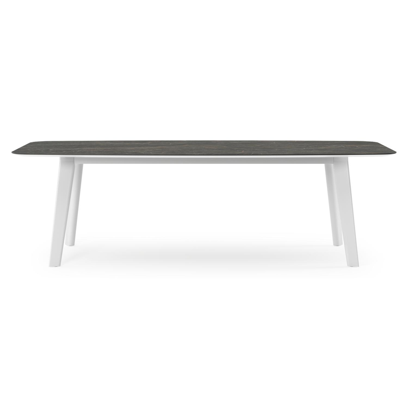 Table de jardin Lacrima forme de bateau en aluminium blanc et céramique pleine Black Obsession - Lg. 255 x Lrg. 115 x Haut. 73 cm