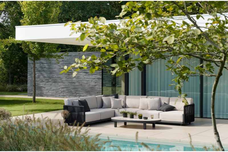 Donato loungetafel in zwart aluminium en colorado dunes volkeramiek - L 151 x B 90 x H 25 cm