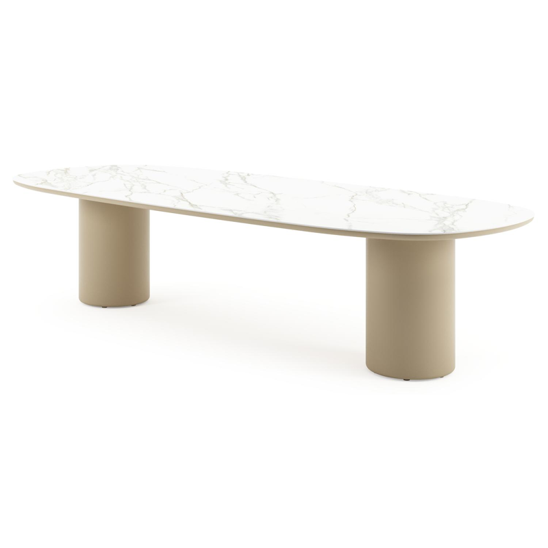 Amico tuintafel bombo in beige aluminium en volkeramiek Calacatta - L 320 x B 130 x H 74 cm