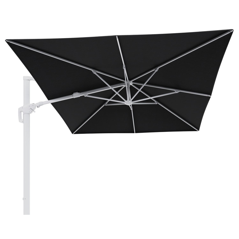 Parasol pendant Minore avec fonction tilt en aluminium blanc et toile de parasol en All Weather Sunbrella® Luxe Chartres Sooty - Lg.1 400 x Lg.2 300 cm (sans pied de parasol)