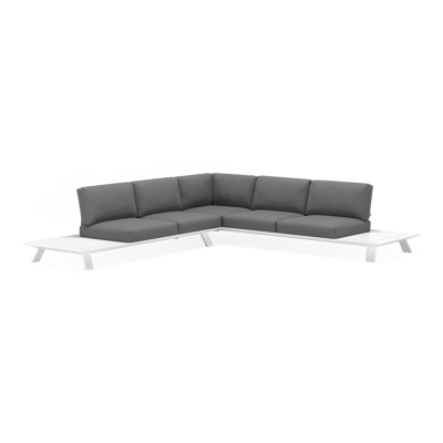 Cesano loungehoek in wit aluminium met natte charcoal chine all weather sunbrella® luxe kussens