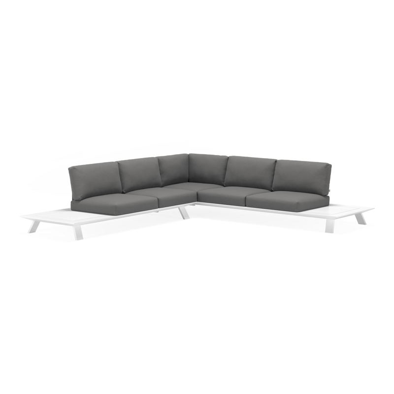 Cesano loungehoek in wit aluminium met natte charcoal chine all weather sunbrella® luxe kussens