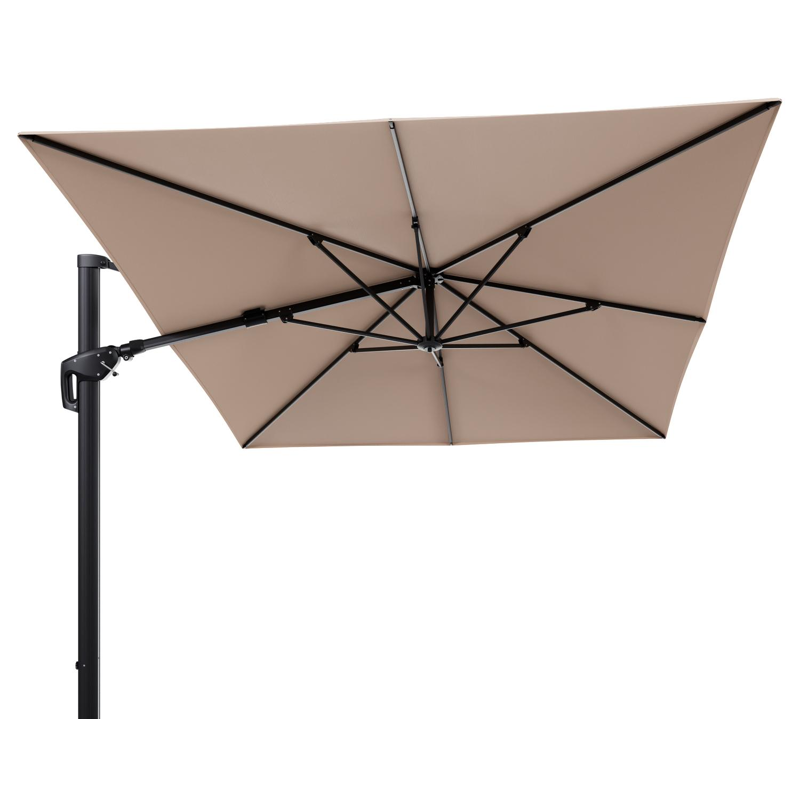 Parasol pendant Minore avec fonction tilt en aluminium noir et toile de parasol en All Weather Sunbrella® Luxe Natte Linen Chalk - Lg.1 400 x Lg.2 300 cm (sans pied de parasol)