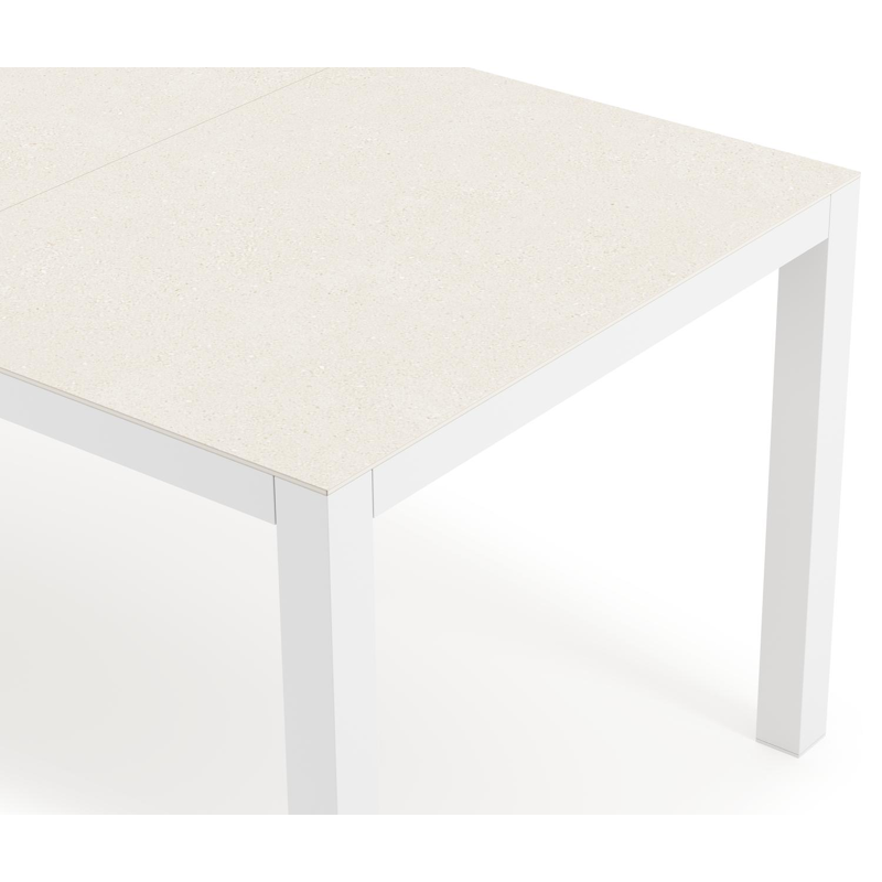 Toma tuinset rechthoekig in wit aluminium en sintered stone beige met 8 Salto tuinstoelen