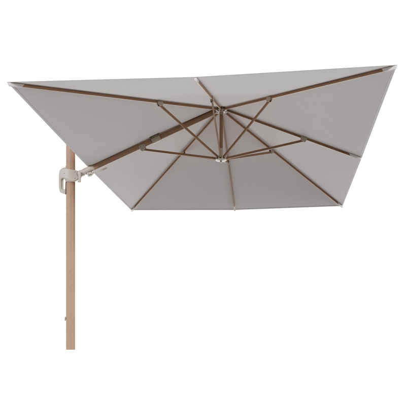 Parasol pendant Rufina avec fonction tilt en aluminium aspect de bois et toile de parasol en All Weather Solica Ego Eggshell  - Lg.1 400 x Lg.2 300 cm (sans pied de parasol