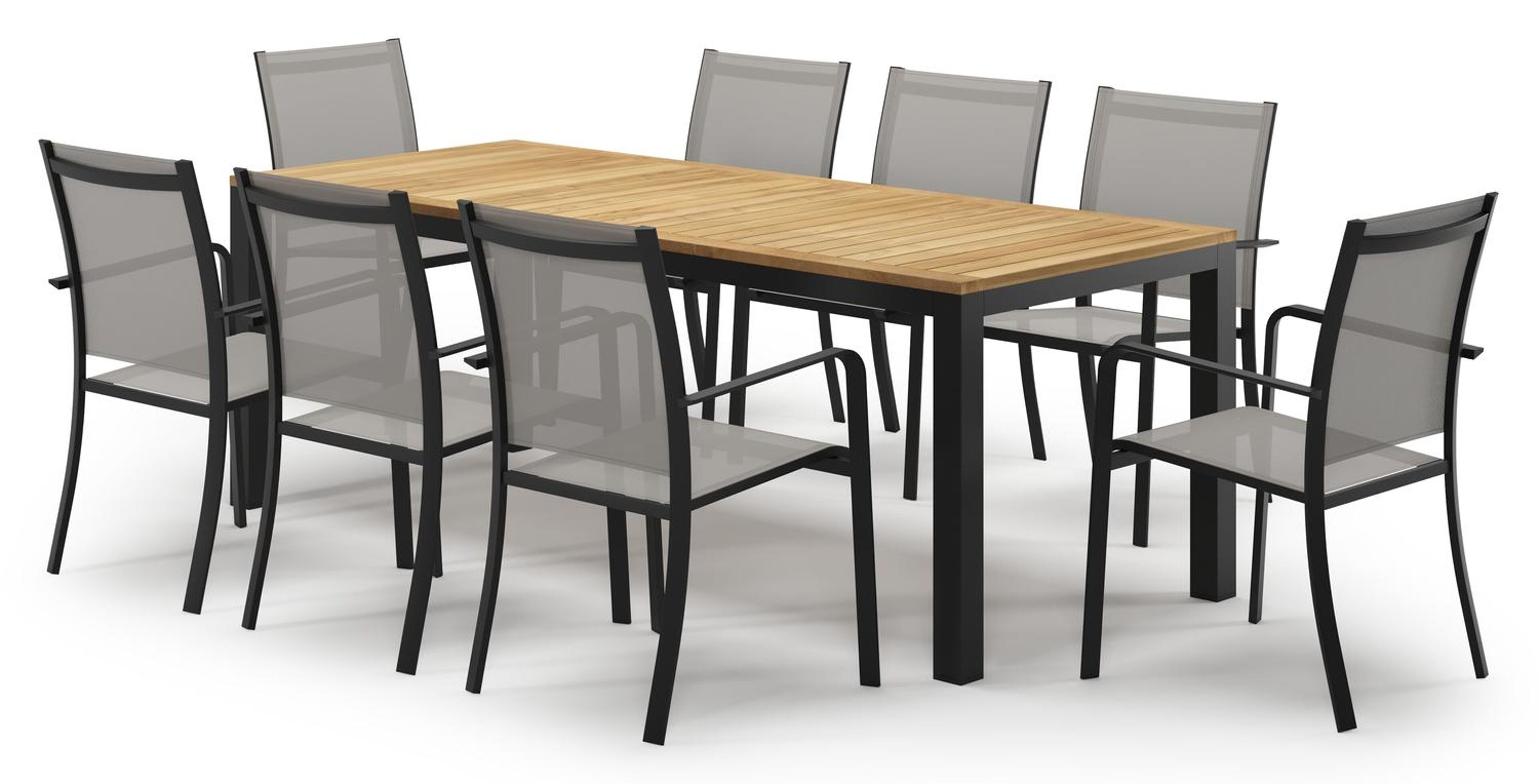 Varese tuinset in zwart aluminium en teak met 8 Calobra tuinstoelen