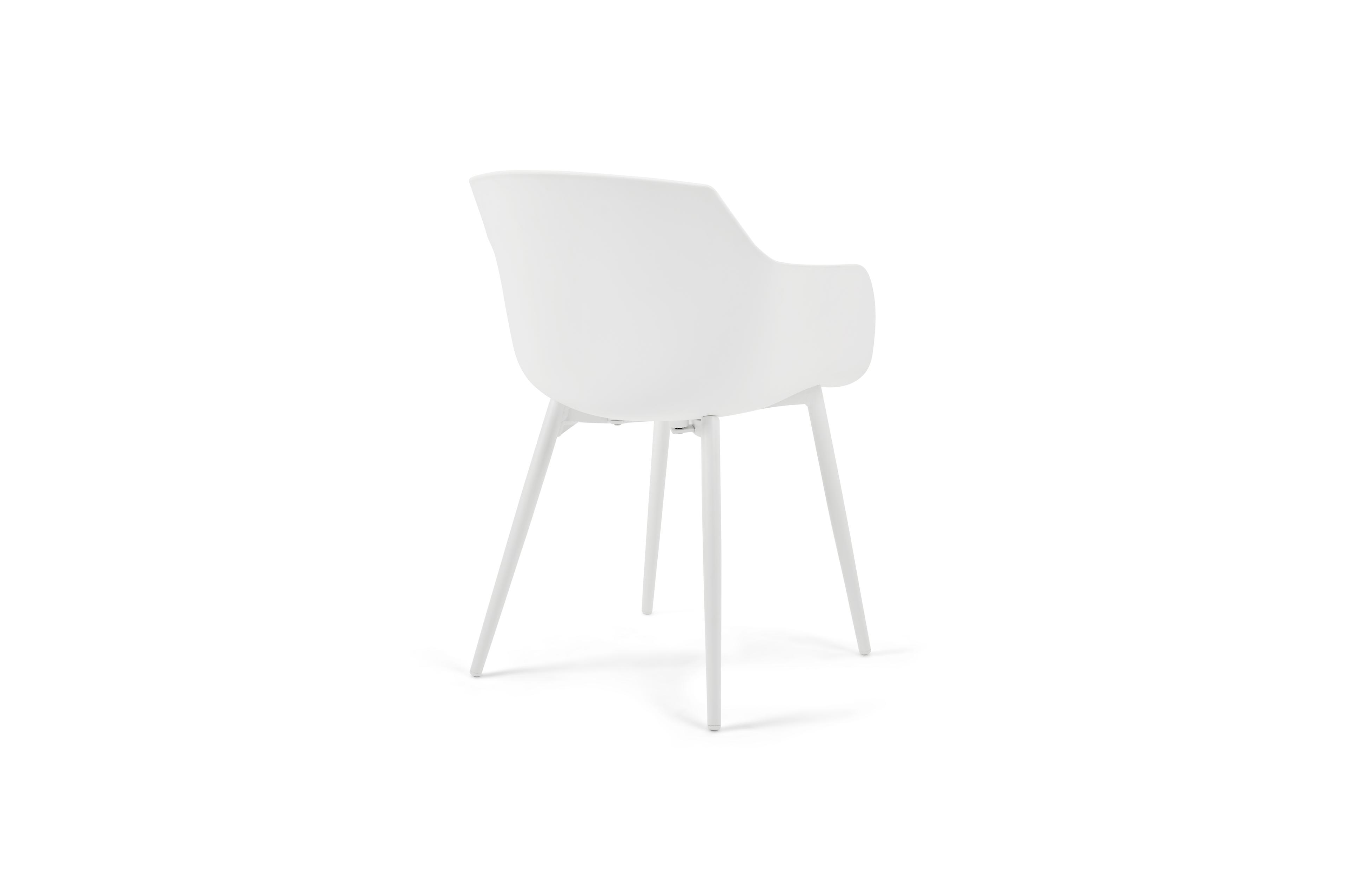 Tora tuinset in wit aluminium en naturel polywood tafelblad met 4 Paco tuinstoelen