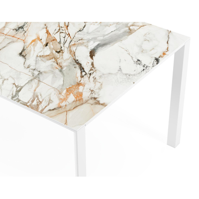 Table de jardin Malito en aluminium blanc et céramique pleine calacatta luxe - Lg 200 x Larg. 100 x H 75,5 cm