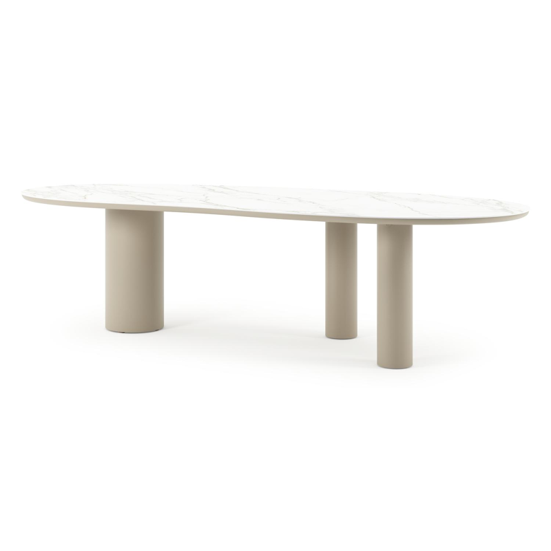 Organo tuintafel organisch in beige aluminium en volkeramiek Calacatta - L 280 x B 120 x H 74 cm