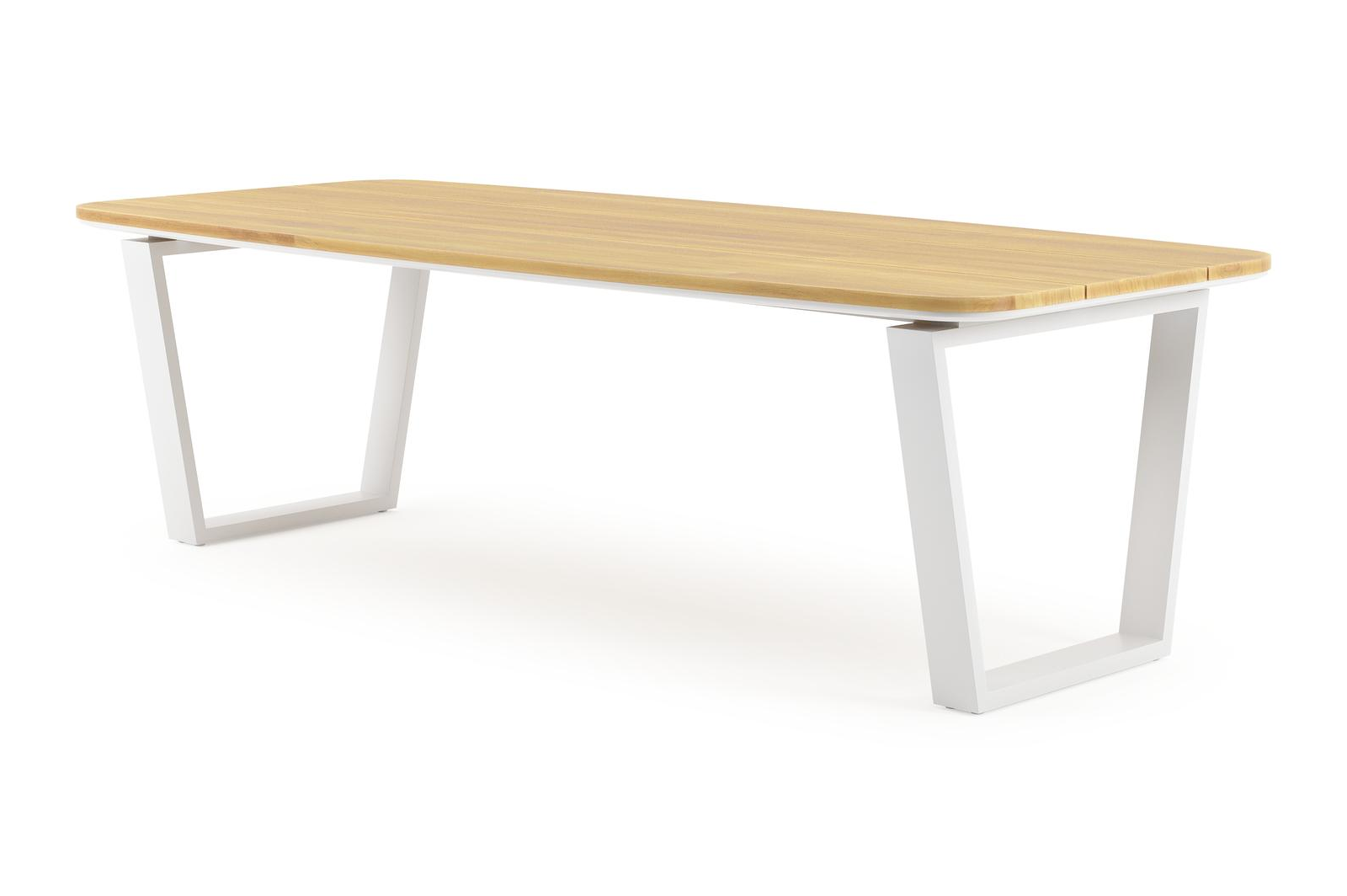 Pagino tuintafel bootvorm in wit aluminium en teak - L 255 x B 115 x H 73 cm