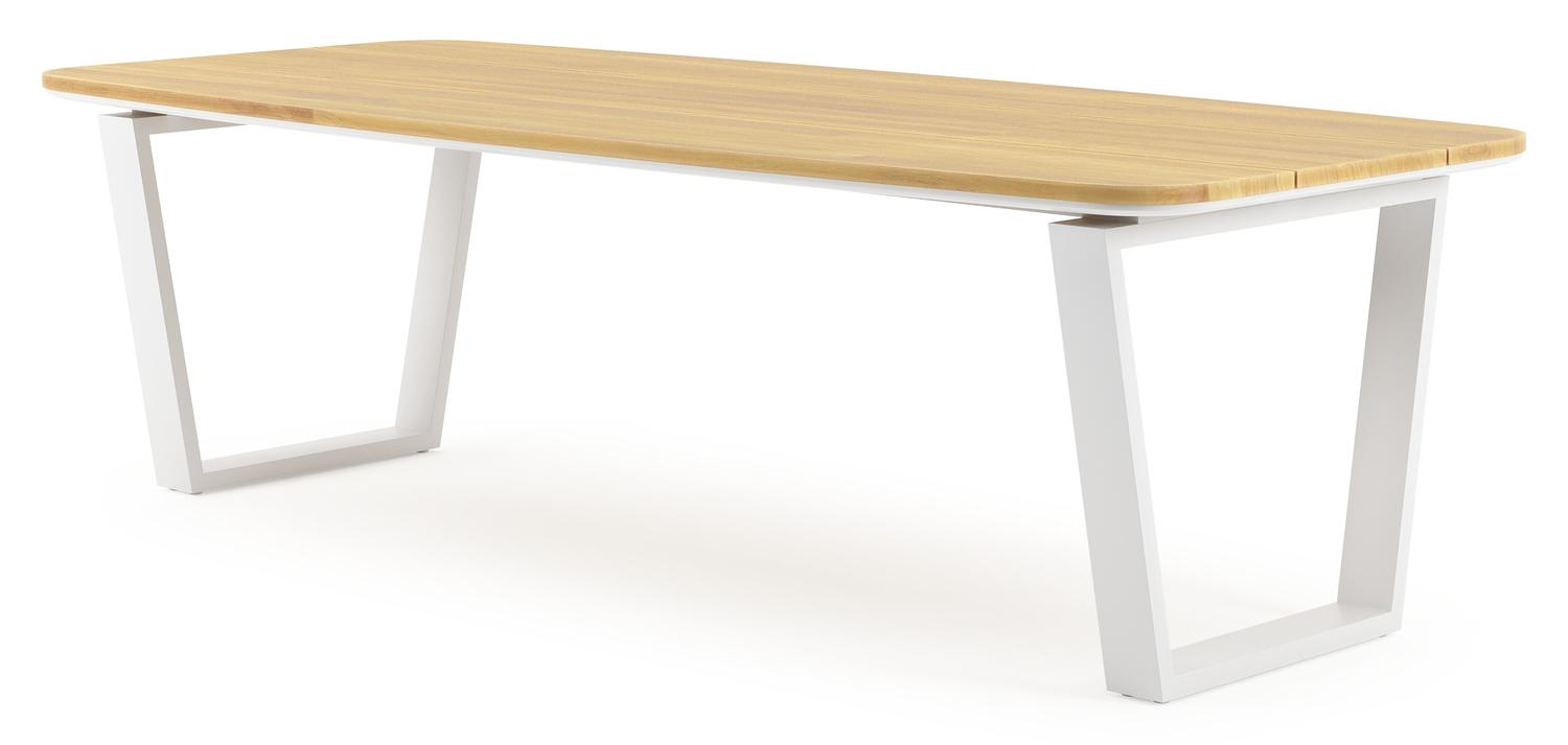 Pagino tuintafel bootvorm in wit aluminium en teak - L 255 x B 115 x H 73 cm