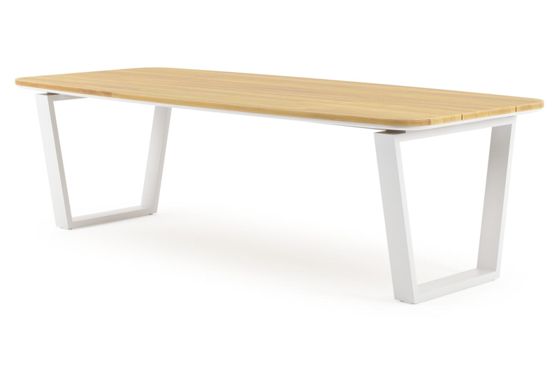 Pagino tuintafel bootvorm in wit aluminium en teak - L 255 x B 115 x H 73 cm