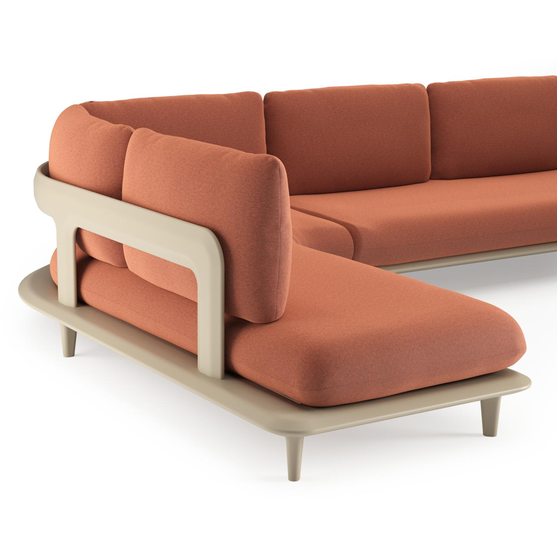 Bomero loungehoek in beige aluminium met heritage rust all weather sunbrella® luxe kussen