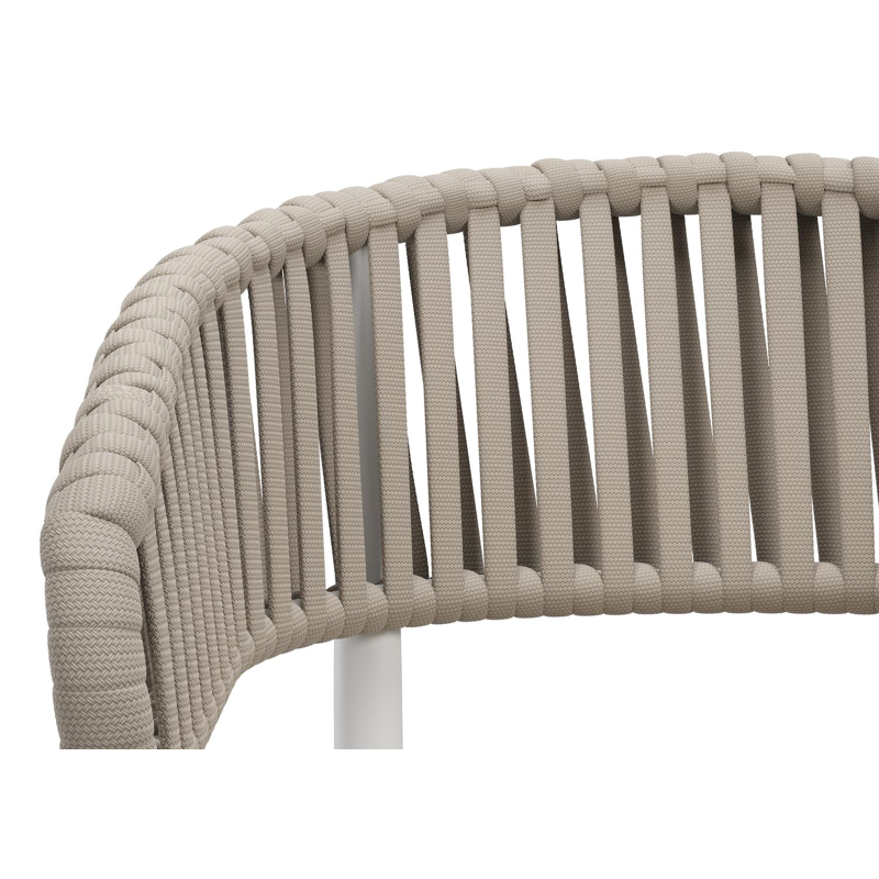 Tolfa stapelbare tuinstoel in wit aluminium en beige verticaal geweven luxe vlakke brede rope met stoelkussen in All Weather Cosytica Marbella Beige