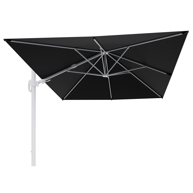 Parasol pendant Rufina avec fonction tilt en aluminium blanc et toile de parasol en All Weather Sunbrella® Luxe Chartres Sooty  - Lg.1 400 x Lg.2 300 cm (sans pied de parasol