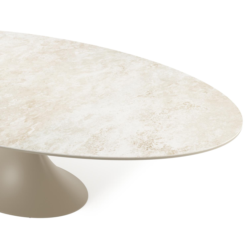Table de jardin Fano ovale en aluminium beige et céramique pleine Rapolano - Lg. 290 x Lrg. 148 x Haut. 75 cm