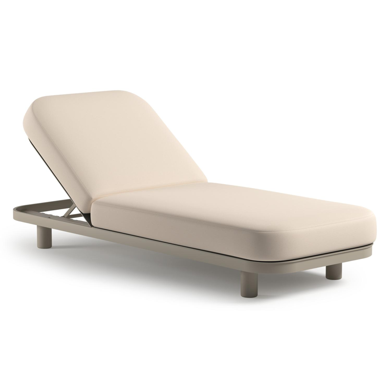Chaise longue réglable Donato en aluminium beige avec All Weather Sunbrella® luxe natte linen chalk coussin