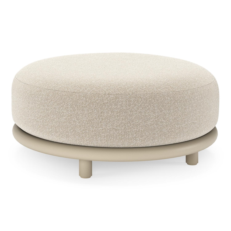 Lomano poef in beige aluminium en beige verticaal geweven luxe vlakke rope met Marbella Ecru all weather cosytica