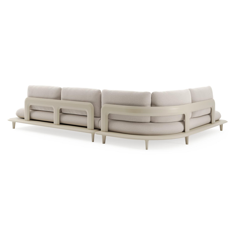 Salon de jardin d'angle Bomero en aluminium beige et coussins en all weather sunbrella® luxe slow farafra