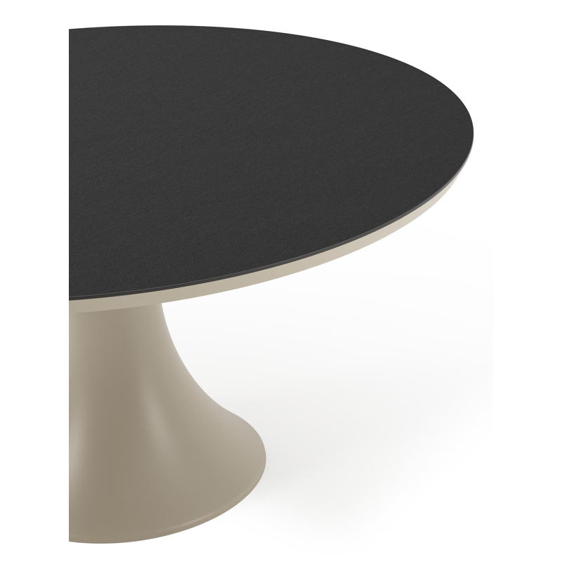 Table de jardin Fano ronde en aluminium beige et céramique pleine Nero Black - Diam. 148 x Haut. 75 cm