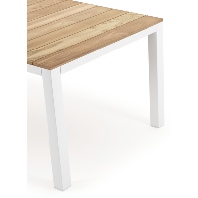 Capri tuintafel in wit aluminium en teak - L 160 x B 100 x H 75 cm