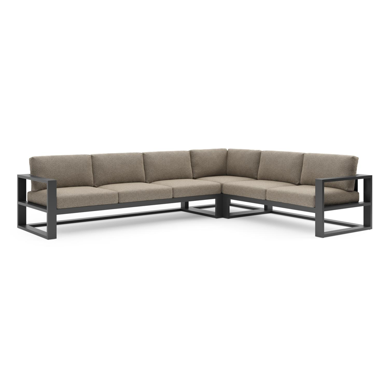 Verato loungehoek in zwart aluminium met madagascar burch all weather cosytica kussen