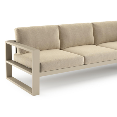 Verato loungehoek in beige aluminium met althea camel all weather cosytica kussen