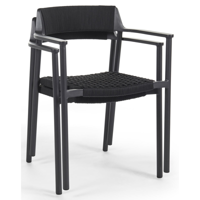 Fiordo tuinstoel in zwart aluminium en zwart vierkant geweven ronde rope 